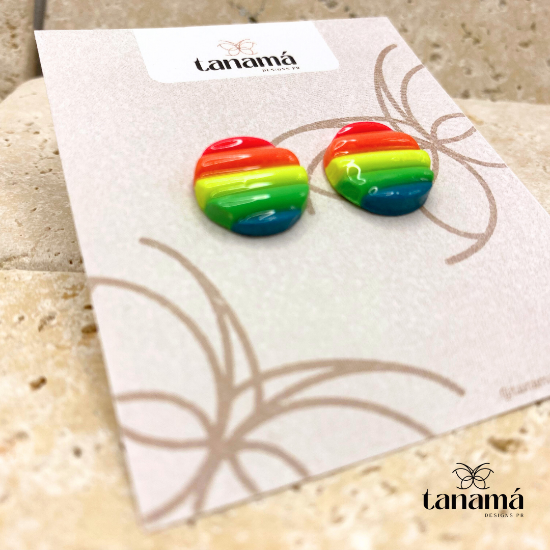 Vibrant Rainbow Circle Earrings - Small