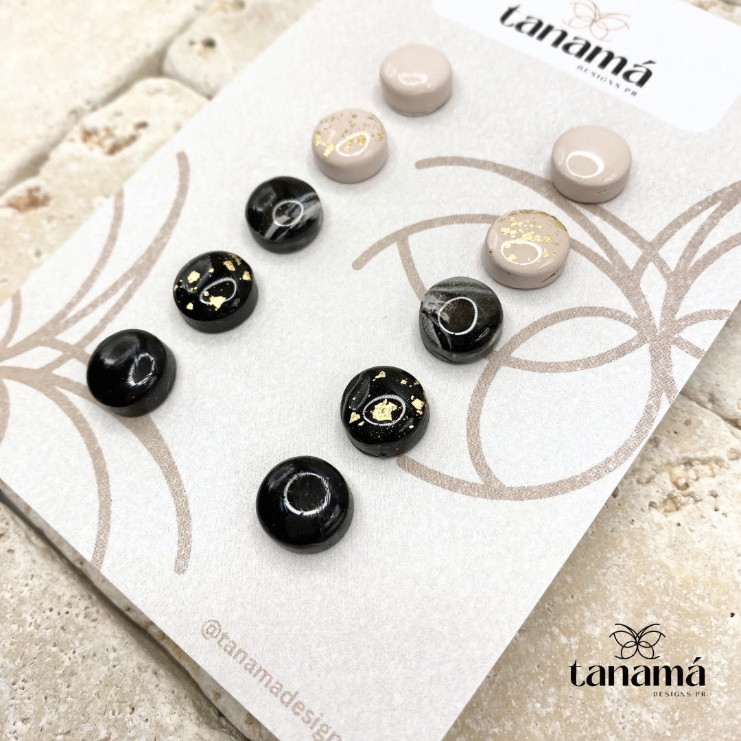 Botoncitos Neutrals Colors Essential Pack - 5 Pairs of Circular Stud Earrings