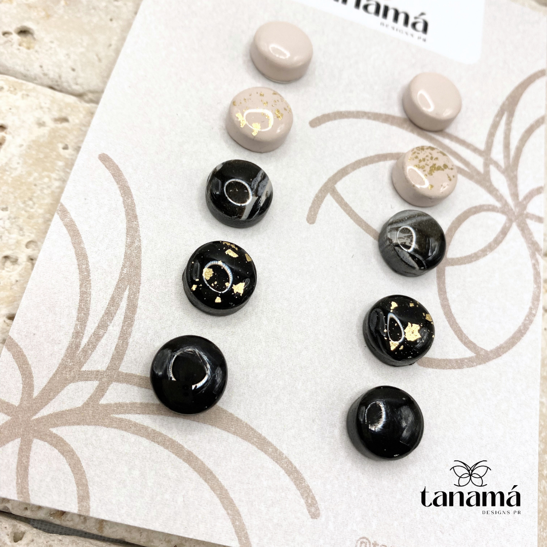 Botoncitos Neutrals Colors Essential Pack - 5 Pairs of Circular Stud Earrings